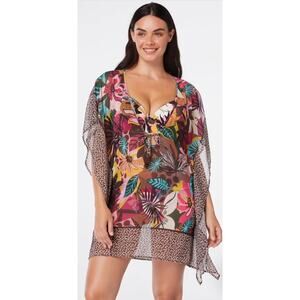 New Bleu by Rod Beattie Chiffon Caftan Swim Cover-Up “Run Wild”Size Medium